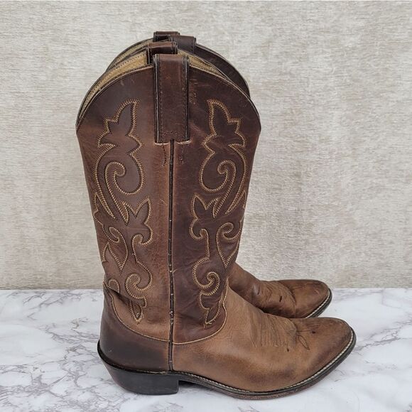 Justin Boots 2253 Buck Bay Apache Brown Western Cowboy Boots Leather Men's 8 - Picture 1 of 13